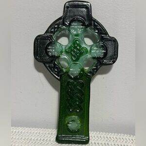 Green and Black Celtic Cross glass Art wall decor